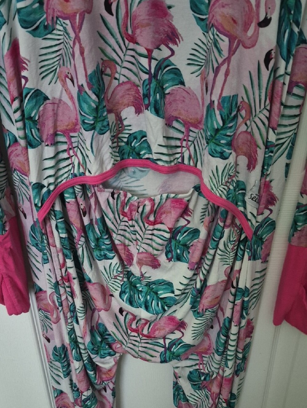 Flamingo Print Pink Long-Sleeve One-Piece Pajama With Back Opening - Picture 3 of 3